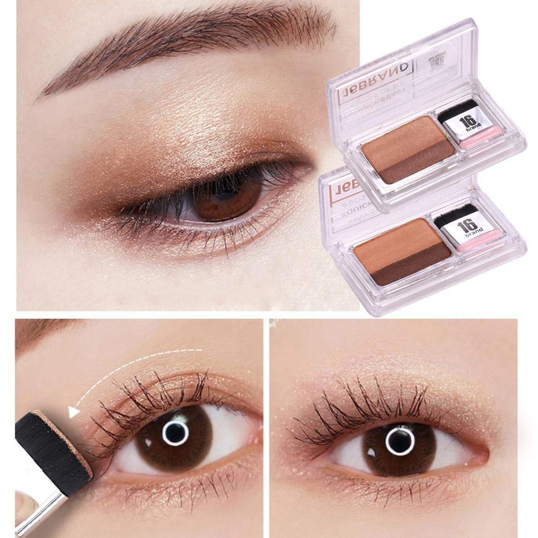 KOKOBUY 2 Colors Lazy Eyeshadow Powder Waterproof Shimmer Makeup Palette With Brush