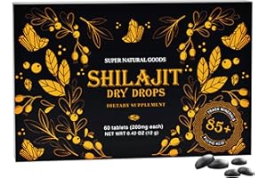 SUPER NATURAL GOODS Pure Shilajit Resin Dry Drops - High Potency, Grade A, 100% Pure & Natural with Fulvic Acid & 85+ Trace Minerals for Better Energy Metabolism & Immune Support | 60 Easy-To-Take Tablets for Men & Women