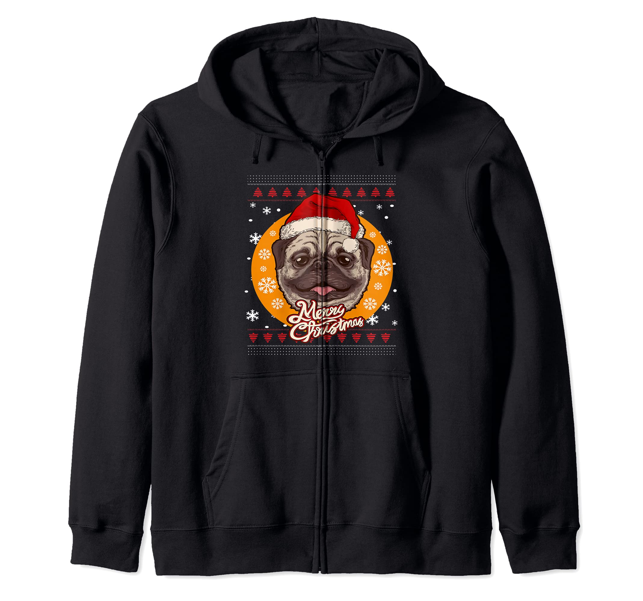 Santa Hat Pug Dog Ugly Christmas Sweater Doggie Xmas Gift Zip Hoodie