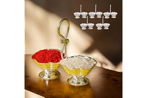 LOVENSPIRE Silver Plated Haldi Kumkum Holder for Home Temple Decorative Pack Of 5 Haldi Kumkum Stand Diwali Gift Indian Festival Puja Wedding Favor Housewarming Return Gifts Roli Chawal (2 Bins)