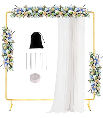 6.6FT X 6.6FT Backdrop Stand White Square Wedding Arches Rectangular Metal Balloon Arch Stand Kit Garden Floral Square Arch Frame For Wedding Anniversary Birthday Party Decoration Home Decor