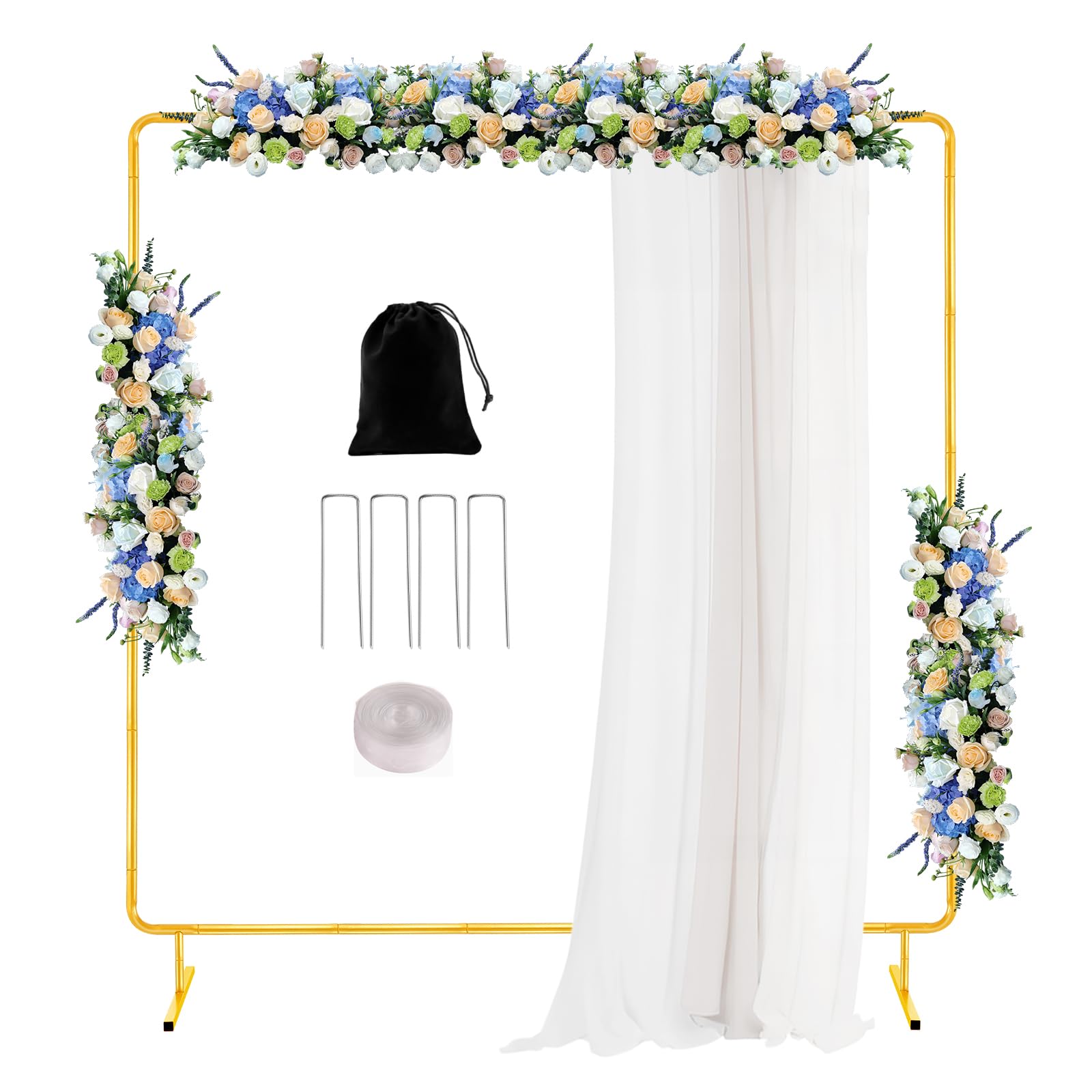 Photo 1 of Wedding Arch Backdrop Stand 6.6x6.6 FT Square Arches for Ceremony Gold Metal Arch Stand for Bridal Shower Birthday Party Garden Floral Arbor Anniversary Event Decor