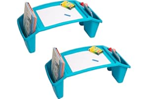 Mind Reader Kids Lap Desk, Portable Activity Tray with Side Storage, Stackable Plastic Desk for Drawing, Snacks, Study, Set of 2, Blue