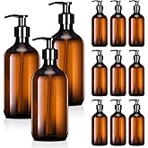 Tessco for you 12 Pack Amber Soap Dispenser Empty Plastic Pump Bottles Dispenser Refillable Shampoo Container for Hand Sanitizer Soap Lotion Body Wash Conditioner Bathroom Kitchen Travel(8.5 oz)
