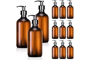 Tessco for you 12 Pack Amber Soap Dispenser Empty Plastic Pump Bottles Dispenser Refillable Shampoo Container for Hand Sanitizer Soap Lotion Body Wash Conditioner Bathroom Kitchen Travel(8.5 oz)