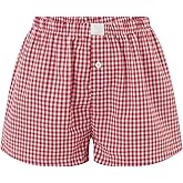 NUFIWI Women Y2K Lounge Shorts Micro Button Boxers Elastic Waist Cute Pj Bottoms Elastic Waist Baggy Boxers Shorts