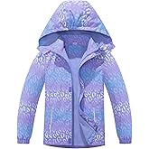 SERENYOU Girls Hooded Rain Jacket Waterproof Raincoat Fleece Lined Coat for Kids