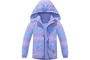 SERENYOU Girls Hooded Rain Jacket Waterproof Raincoat Fleece Lined Coat for Kids