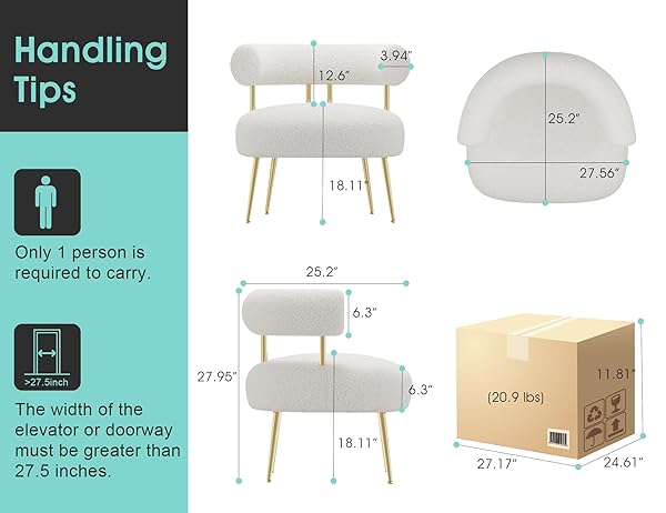 SEYNAR MID CENTURY SHERPA BOUCLE ACCENT CHAIR, ROUND UPHOLSTERED BARREL ARM CHAIR FOR SMALL SPACES, FLUFFY SIDE CORNER SOFA CHAIR FOR LIVING ROOM, BEDROOM, VANITY, OFFICE, READING NOOK(CREAM WHITE)