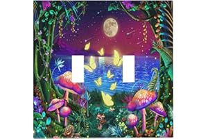 THSANJU Fantasy Forest Mushroom Butterfly Moon Double Toggle Light Switch Cover Decorative 2 Gang Wall Plate Electrical Faceplate Switchplate for Bathroom Bedroom Living Room Kidroom Nursery Decor