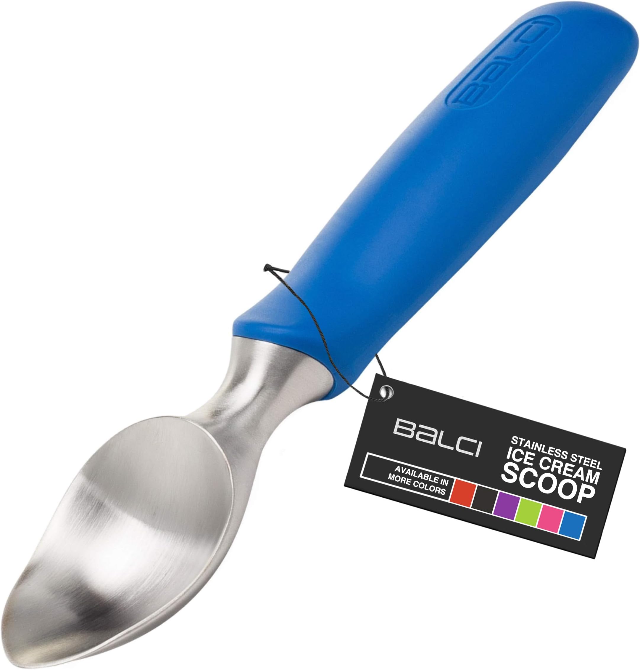 Professional Stainless Steel Ice Cream Scoop by BALCI - No-Thaw Hard Ice Cream Scoop - Dishwasher Safe - Non-Slip Rubber Grip Ice Cream Scooper Spade - Blue