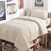 CozyLux Twin Comforter Set Beige - 5 Pieces Bed in a Bag | OEKO-TEX Certified, All-Season, Student, Single, Dorm, Down-Alternative Comforter, Flat &amp; Fitted Sheets, 2 Pillowcases