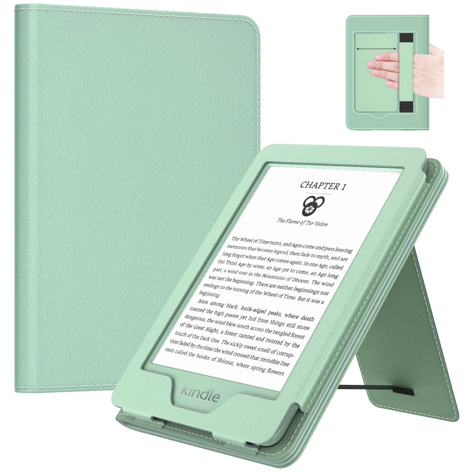 MoKo Case for 6" All-New Kindle(11th Generation 2024/2022 Release), Lightweight PU Leather Cover Stand Shell with Hand Strap Auto Wake/Sleep for Kindle 2024 11th Gen e-Reader, Agave Green