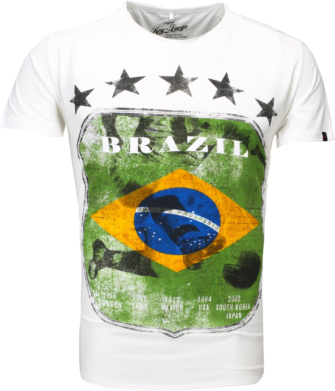 Key Largo Men T-Shirt Brazil Supporter Vintage Print Fanshirt Weltmeisterschaft Russland 2018