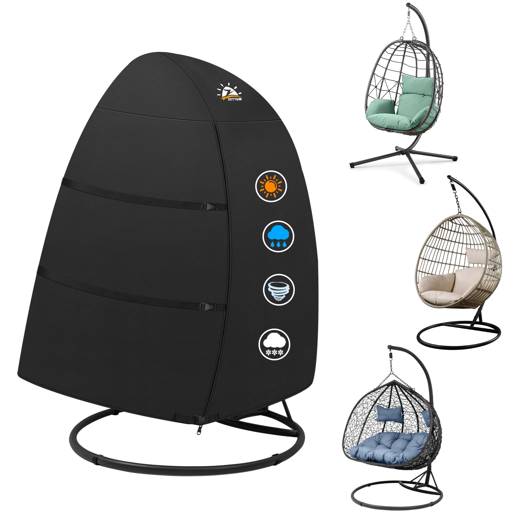Zettum 173x167cm Outdoor Egg Chair Cover Waterproof, 600D PU Coating Patio Double Cocoon Chairs Covers Waterproof with Zipper Garden Hanging Egg Chairs Cover, Patio Swing Chair Covers Heavy Duty
