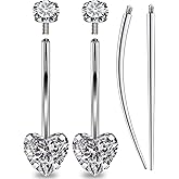Msndnkwo Extra-Long & Long Belly Button Rings Surgical Stee Internal Threaded Belly Rings, 14G Belly Piercing Jewelry,Navel Piercing Jewelry for Women Men 16Mm 2 Pcs heart cubic zircon-16mm