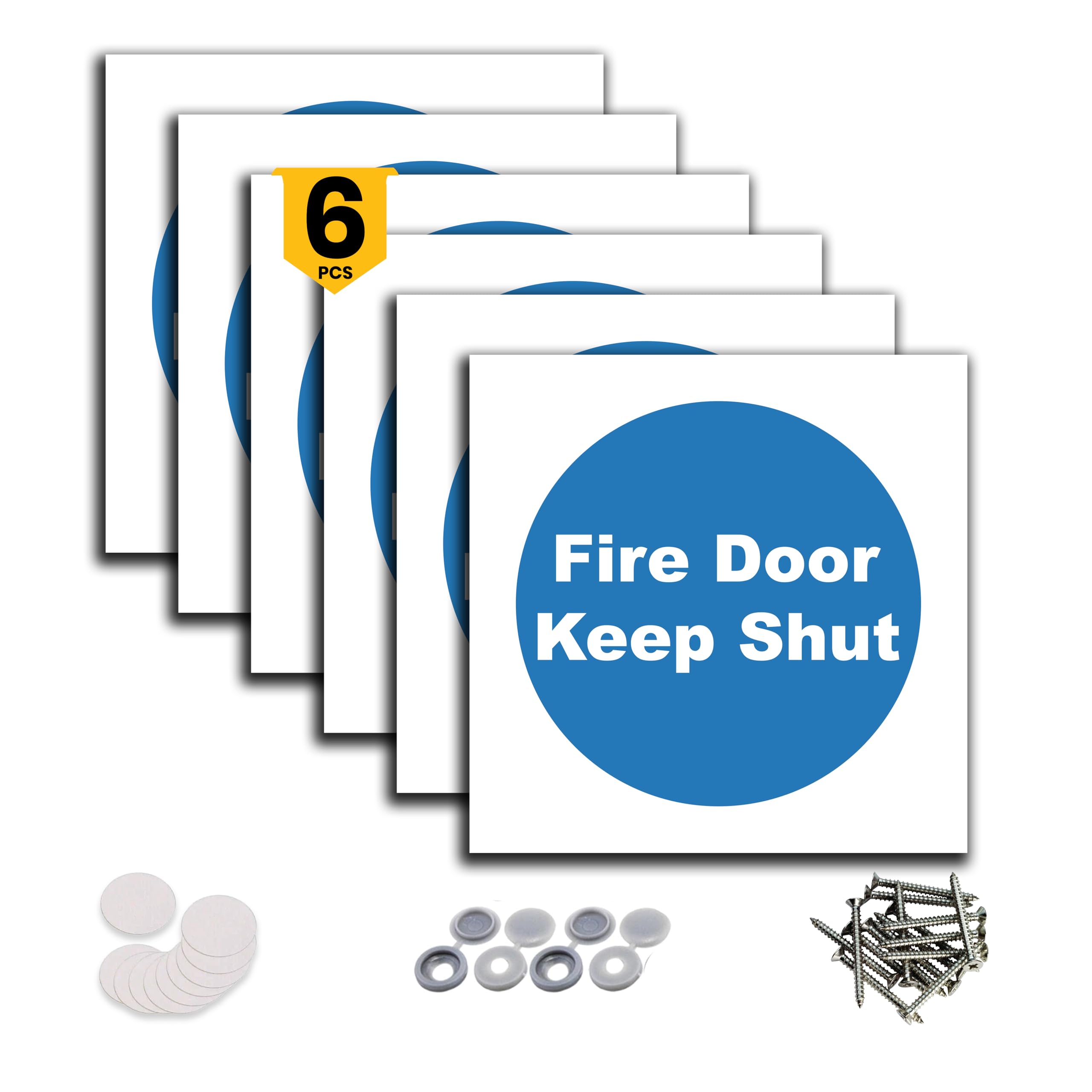 Stcky 6 x Fire Door Safety Rigid Signs Square Includes 3M Double Tape - Fire Door Keep Shut Sign (100mm x 100mm)