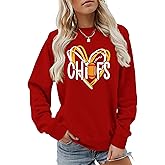 Fanshiliu Game Day Sweatshirts for Women Football Fan Shirt Red Game Day Outfits Letter Print Long Sleeve Casual Top