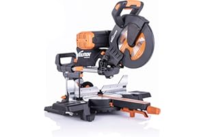 Evolution Power Tools R255SMS-DB+ 10-Inch Dual Bevel Sliding Miter Saw Multi-Material, Multipurpose Cutting Cuts Metal, Plastic, Wood 45˚-45˚ Double Bevel & 50˚-50˚ Miter TCT Blade Included