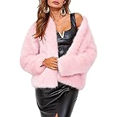 Flygo Women Faux Fur Coat Fluffy Long Sleeve Open Front Cropped Furry Jacket Shaggy 2025 Warm Winter Outwear with Pockets