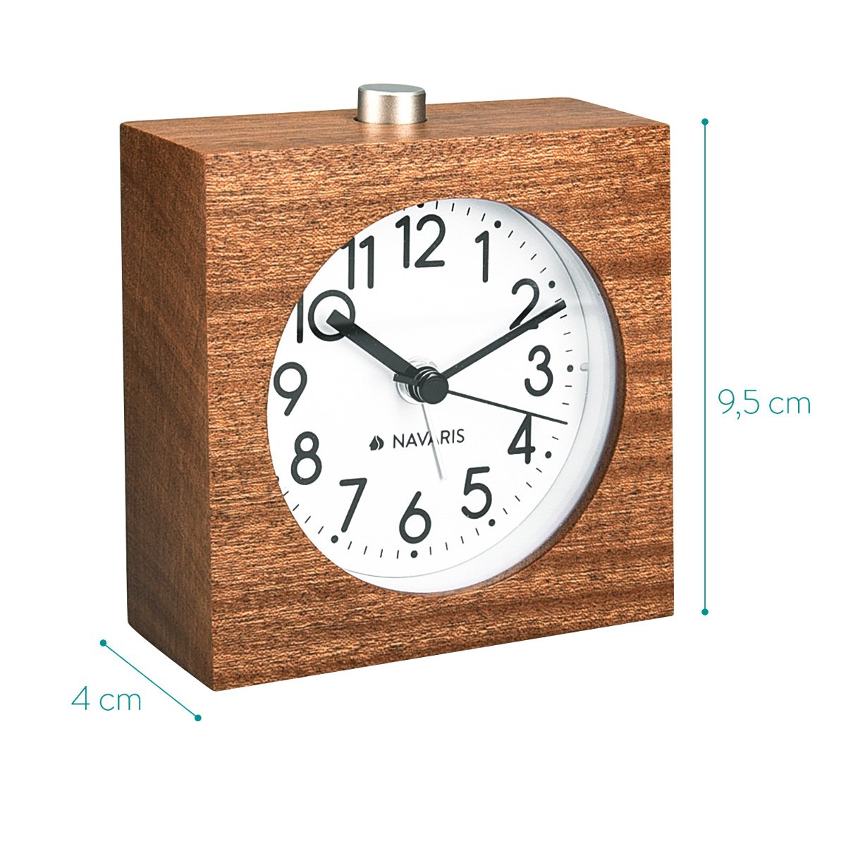 Navaris Analogue Wooden Alarm Clock with Snooze - Retro Clock with Dial Alarm Light - Quiet Vintage Wood Table Clock Without Ticking - Natural Wood in Light Brown