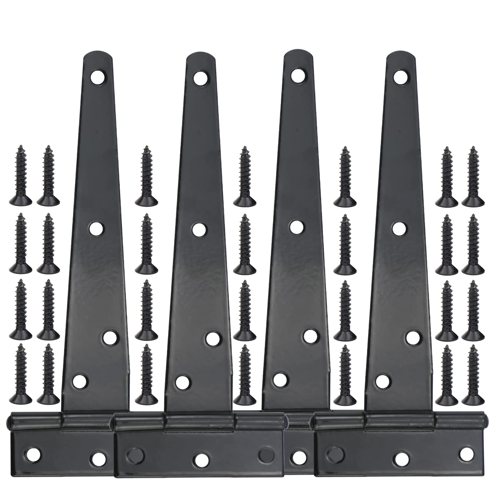 T Hinges,4 Pcs 6 Inch T Strap Heavy Duty Black Metal Door Hinges, Used for Wood Doors, Outdoor Wooden Fences, Shed Doors, Gates,Cabinets,Windows(100/150/200mm) (6 inch)