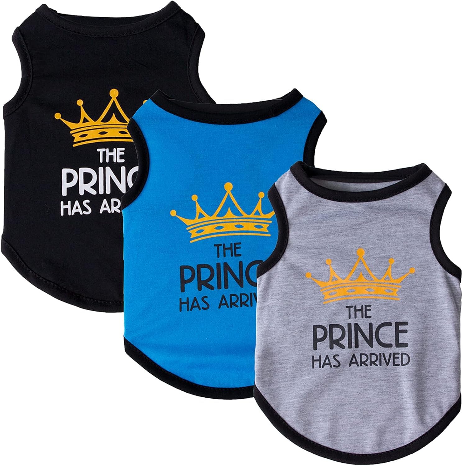 3 Pack Dog Clothes, Printed Princess Prince Pet Vest T-Shirt Dog Clothing Costume for Cats Puppy Small Dogs Medium Dogs (Prince Blue, X-Large)
