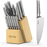 Knife Set, Otirilo Kitchen Knife Set with Block, High Carbon German Stainless Steel Knife Block Set with Kitchen Sharper,Dish