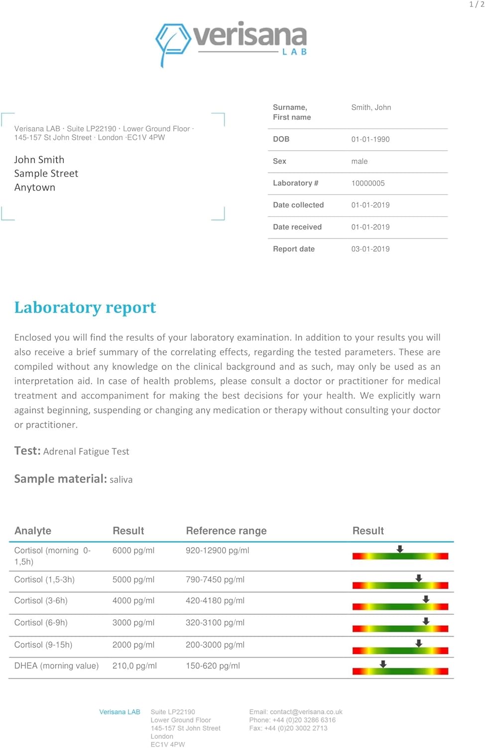 Adrenal Fatigue Test Saliva Test Kit for Diurnal Cortisol Levels and