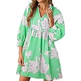 Cicy Bell Womens Floral Mini Dresses 3/4 Balloon Sleeve V Neck Flowy Babydoll Dress Summer Beach Vacation Boho Outfits