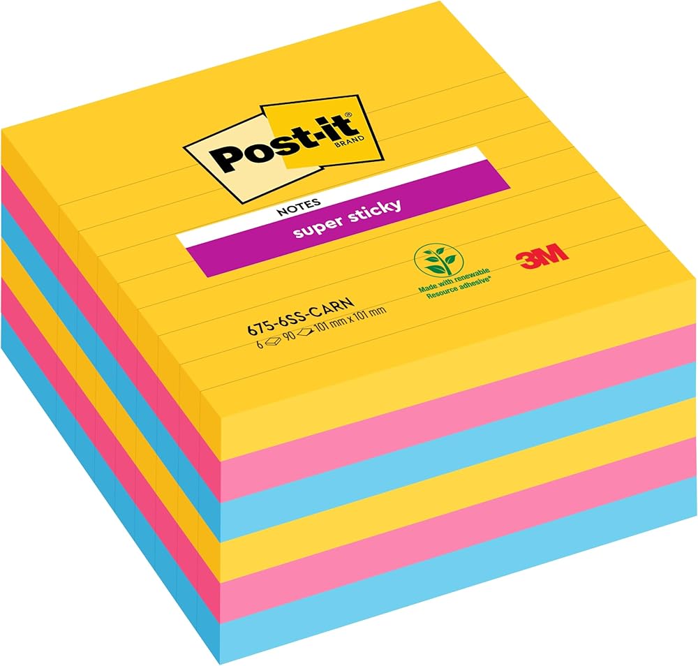 Post-it Super Sticky Notes Lined 101x101 mm 540 Sheets Pack of 6 Pads