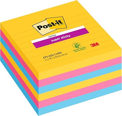 Post-it Super Sticky Notes Lined 101x101 mm 540 Sheets Pack of 6 Pads