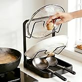 LzzzFZCF Kitchen Pot Lid Storage Rack, 2-Tier Lids Holder with Detachable Drip Tray for Mess-Free Cooking, Versatile Countertop Organizer for Cutting Boards, Ladles and Pan Covers