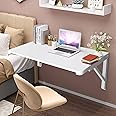 Bekrvio Wall Mounted Folding Table 31.5 Inch Fold Down Table for Laundry Room, White Pine Wood Folding Workbench Drop Leaf Table Floating Wall Desk for Small Space, Kitchen, Bedroom, 31.5"x19.7"