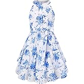GRACE KARIN Girls Summer Beach Dress Floral Hawaiian Halter Chiffon Party Wedding Vacation Sundress 7-14Y