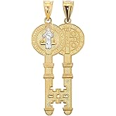 Jewelry America 14k Solid Yellow Gold Reversible Saint Benedict Key Pendant