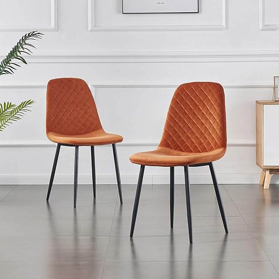 AINPECCA Set of 2 Velvet Dining Chairs Fabric Upholstered seat with
