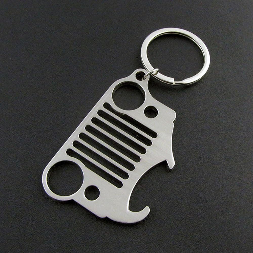 Anki HappiGo Jeep Grill Key Chain for Jeep Wrangler CJ,304 Stainless Steel (With Bottle Opener)