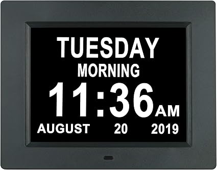 Amazon 最新版 デジタルデイカレンダークロック 自動調光 3つの投薬リマインダー 非略 曜日 日付 月 認知症 クロック 高齢者 障害 視界 8インチ ブラック 置き時計 掛け時計 オンライン通販