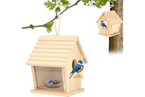 GINDOOR Bluebird Houses for Outside Clearance with Pole, Hanging Bird House Outdoors Garden Patio with Easy Clean Wood Birdhouse Viewing Window Garden Patio for Swallow Sparrow Hummingbird Finch Cardinals