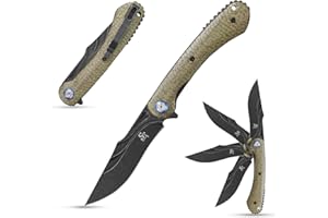 Sitivien ST146 Folding Knife,Black Stonewashed 14C28N Steel Blade,Micarta Handle Pocket Knife EDC Tool Knife for Outdoor Survival,Camping,Hiking,Hunting(Green)