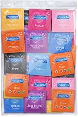 Pasante Condoms Variety Pack 50 – Mixed Flavoured, Ribbed, Thin, Extra view 1