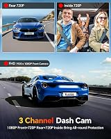 Kussla 3 Channel Dash Cam Front Inside Rear 1080P 64GB Night Vision G-Sensor view 2