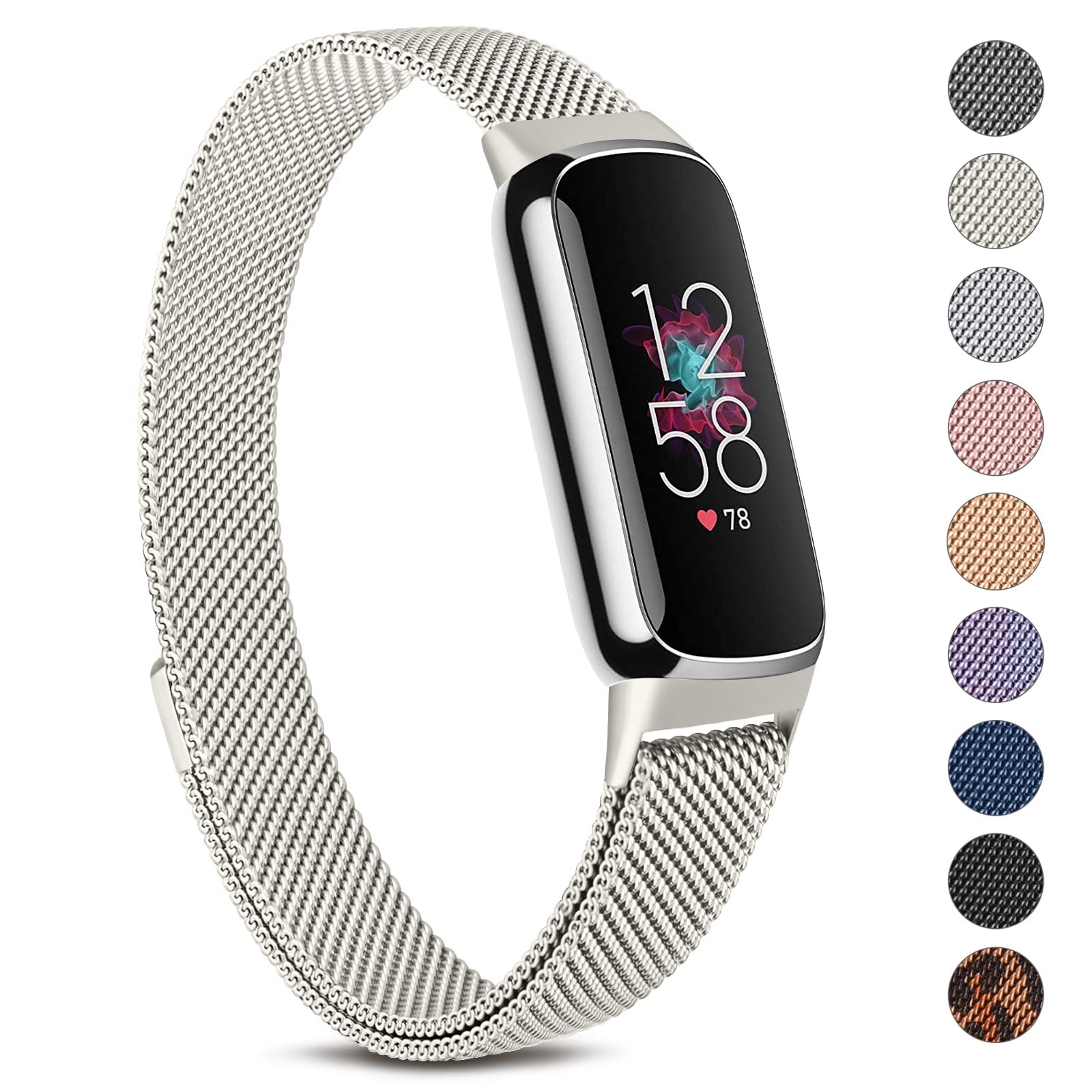 Metal Strap for Fitbit Luxe Strap for Women, Premium Stainless Steel Metal Replacement Band with Strong Magnet (Starlight)