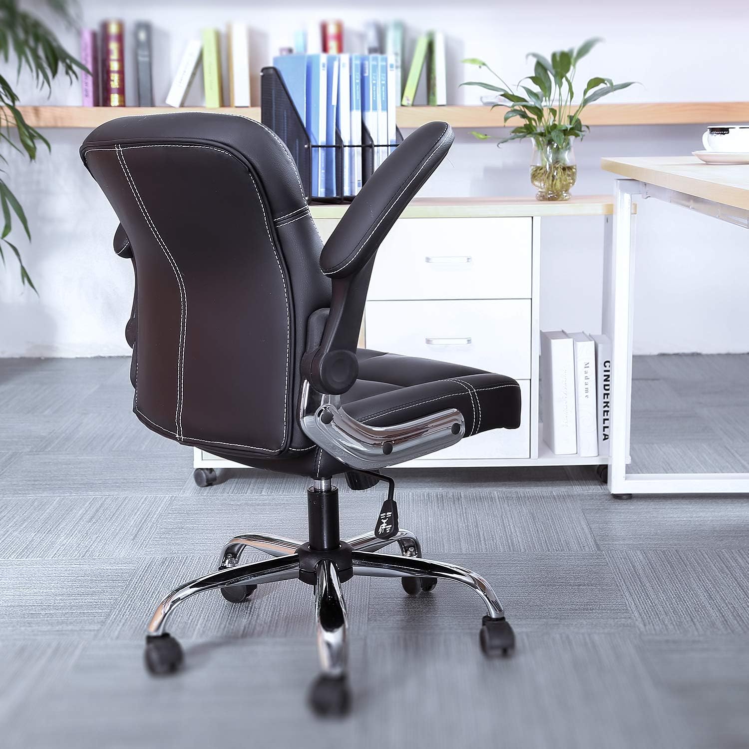 Mid-Back Ergonomic Office Faux PU Leather Chair Executive Computer Desk Chairs Managerial Executive Chairs: Furniture & Decor