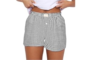 LEHOZIHEQ Women Plaid Boxers Shorts Summer,High Waist Stretch Shorts,Comfy Casual Lounge Shorts Plus Size Shorts