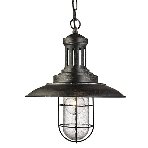 Searchlight Fisherman Caged Single Ceiling Light Black Gold