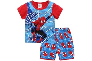 Shanleaf-Cat Children's Cartoon Spider Basic Layer Short Singlet SuperHero Boy's Cotton Basic Shirt Set 2 PCS Set