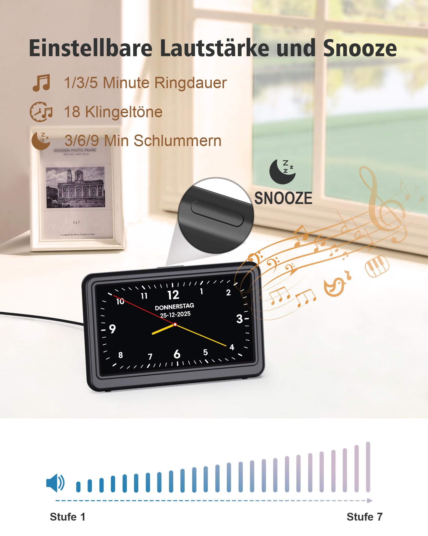 Roxicosly Digitaler Kalender, Elektronischer Tag Datum Wecker, Digital Uhr mit 20 Benutzerdefinierte Erinnerungen, 20 Wecker, 12 Themen, 10 Stufen Dimmer, 7 Zoll, Demenz Uhr für Senioren (Netzbetrieb) 4