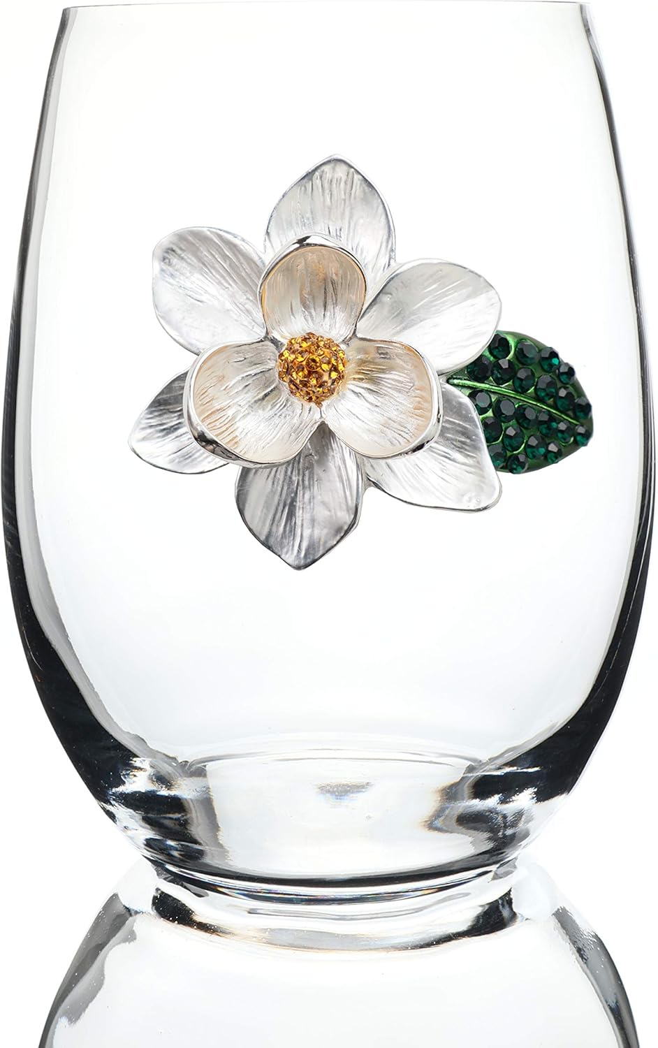 THE QUEENS' JEWELS Magnolia Jeweled Stemless Wine Glass - Unique Gift